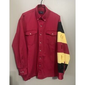 VTG Roper Red Black Yellow Embroidered Spell Out Rodeo Shirt Mens L Retro Cowboy